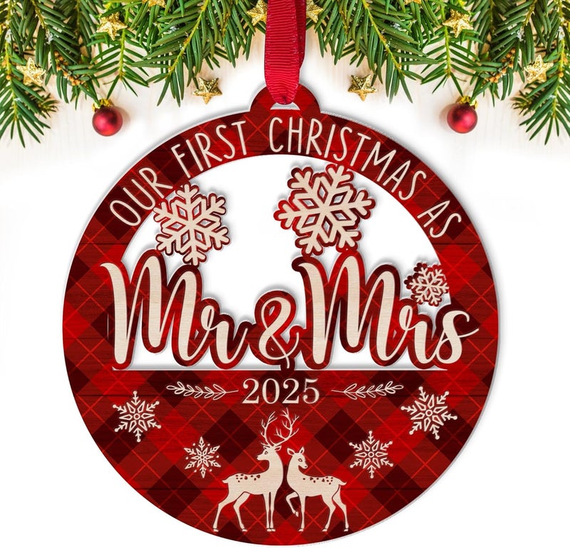Fastpeace Our First Christmas as Mr and Mrs 2025 Ornament – Acrylic Holiday Tree Decoration & Wedding Keepsake, First Christmas Ornament for Newlyweds, Romantic Couple Décor Gifts - Image 1